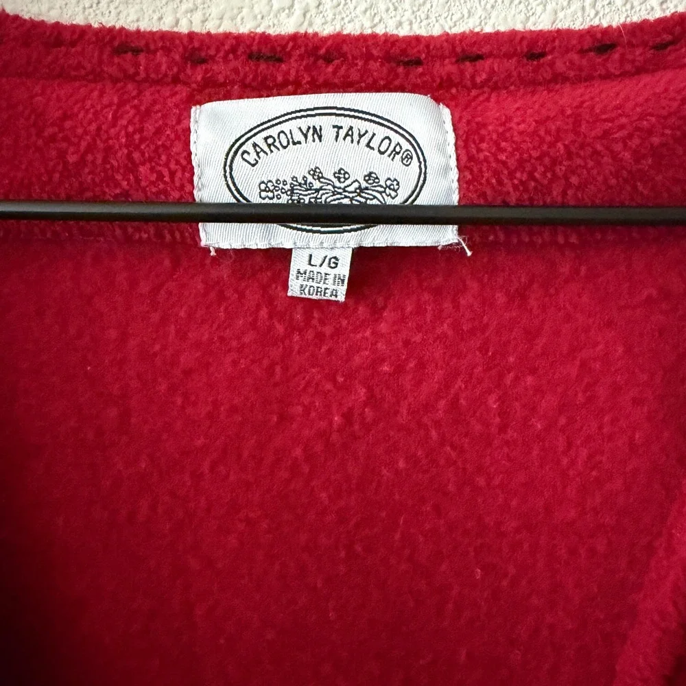CAROLYN TAYLOR Womens Embroidered Fleece Vest Cottagecore Festive Holiday Size L